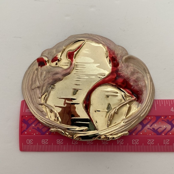 Vintage Charmant Belt Buckle Beverly Hills Ca. Pink Enamel Crane Design - Picture 8 of 8